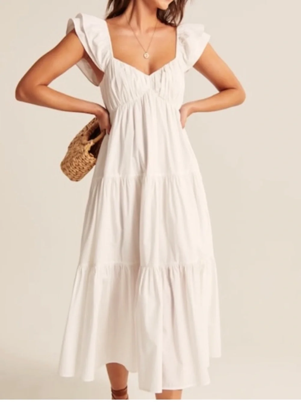 Abercrombie & Fitch White Tiered Maxi Dress with Ruffled Straps XS